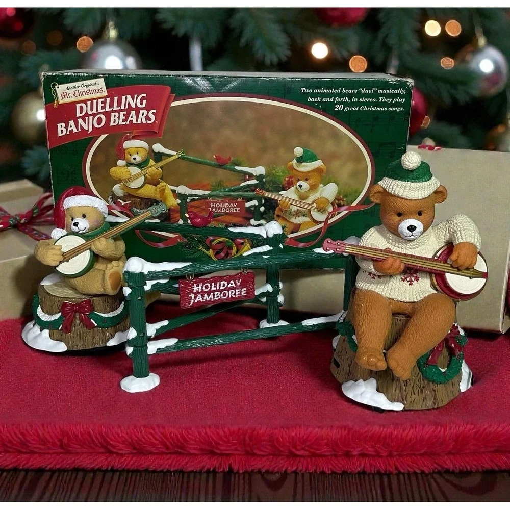 Mr. Christmas Dueling Banjo Bears Animated Musical 20 Songs 1997 Works W/ Box